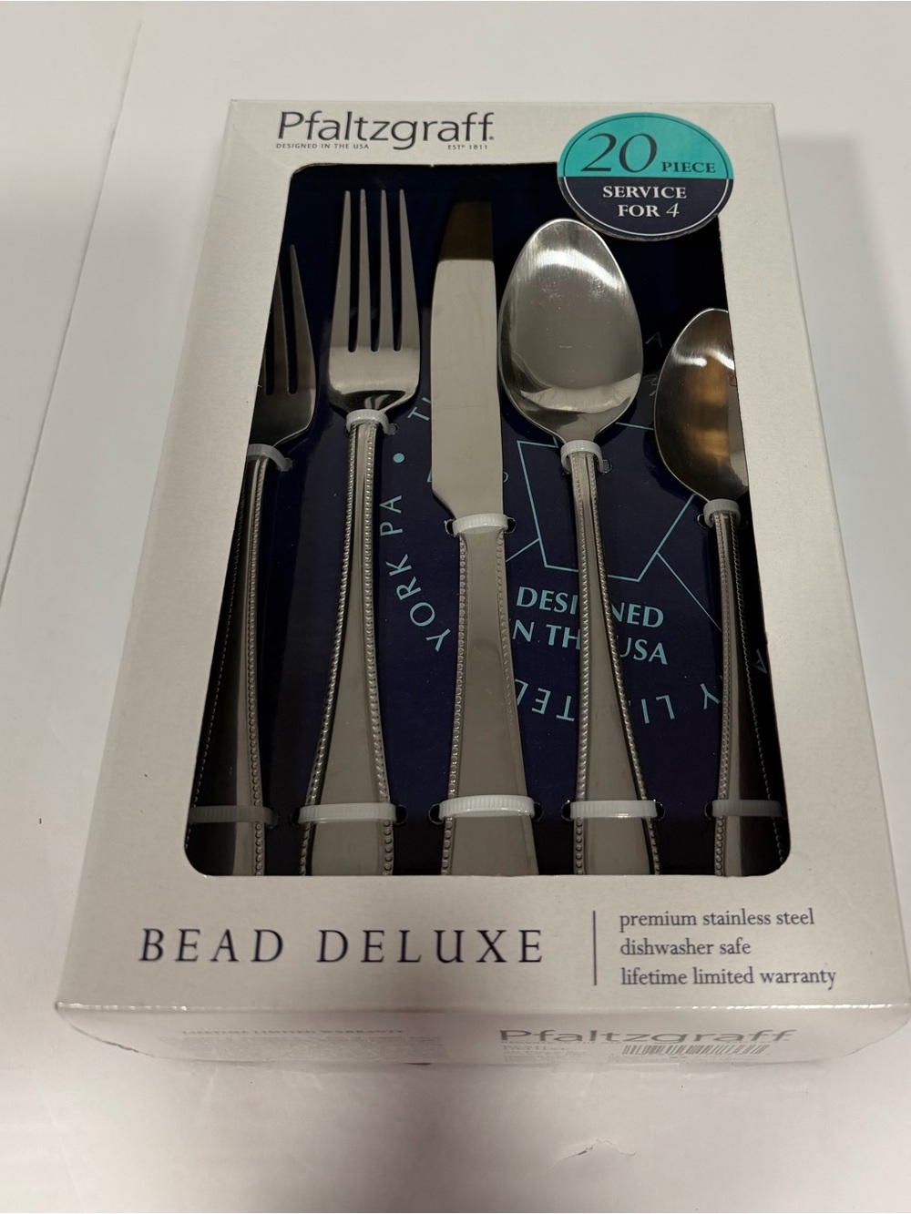Pfaltzgraff Bead Deluxe 20-Piece Stainless Steel Flatware Set - Silver